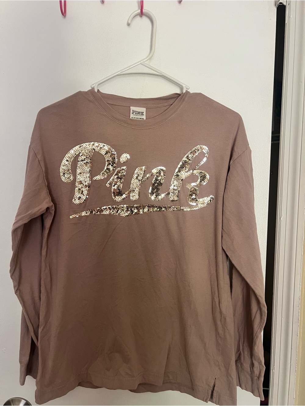 PINK Victoria's Secret Mauve Long-Sleeve Tee with Sequin Logo